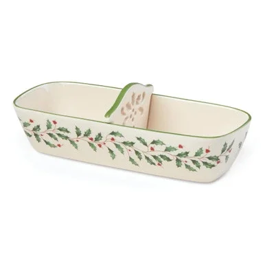 11.25″ Ivory, Green, and Red Kitchen Collections Hosting The Holidays Cracker Basket and Insert