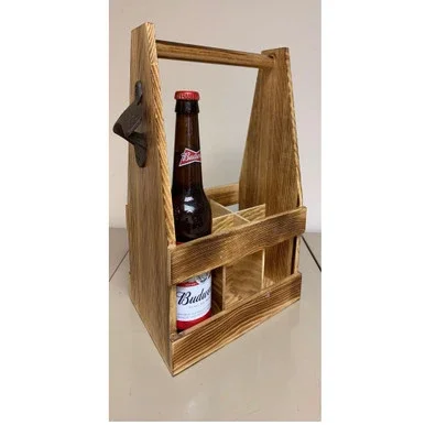 11.25″ Wooden 6 Bottle Caddy With Opener