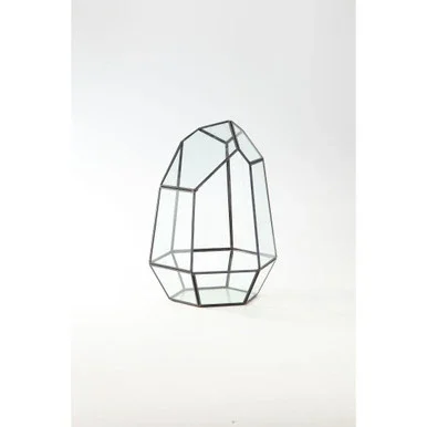 11.5″ Clear and Black Geometric Hand Blown Glass Terrarium