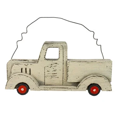 11.75″ White Wooden Pick Up Truck Fall Harvest Wall Hanging