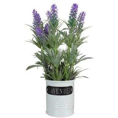 11″ Artificial Lavender Arrangement in White Tin Can