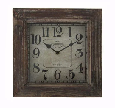 11″ Brown and Black Distressed Square Wall Clock – 34250728