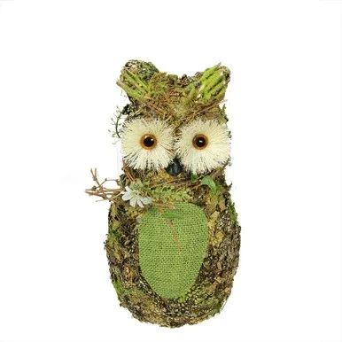 11″ Brown and Green Decorative Owl Spring Table Top Figure