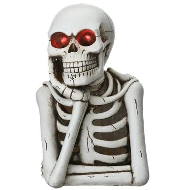 11″ White LED Lighted Glowing Eyes Pondering Skeleton Halloween Decoration