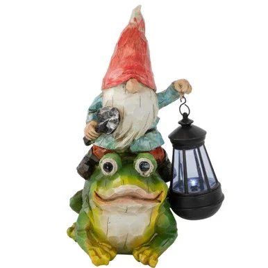 12.5″ Solar LED Lighted Gnome and Frog Outdoor Garden Statue