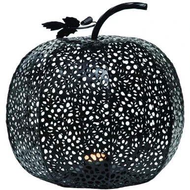 12″ Charcoal Black Halloween Punched Pumpkin Candle Holder