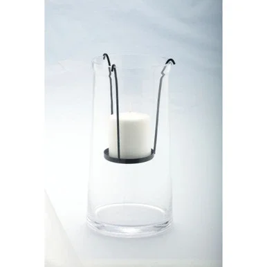 12″ Clear Glass Hurricane with Black Suspended Votive Candle Holder