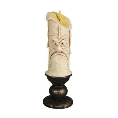 12″ Ivory and Black Grumpy Candle Tabletop Halloween Decor