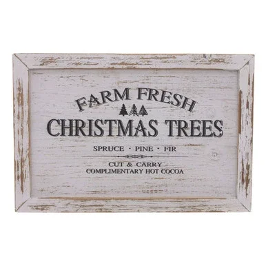 12″ White Rectangular Sign with Farm Fresh Christmas Trees Design