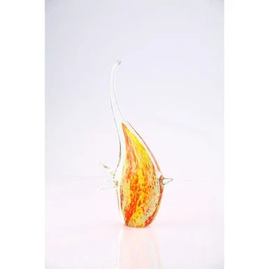12″ Yellow and Red Hand Blown Decorative Glass Fish Figurine