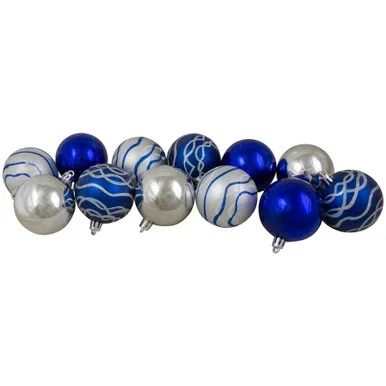 12ct Blue and Silver Glitter Shatterproof 2-Finish Ball Christmas Ornaments 2.25″