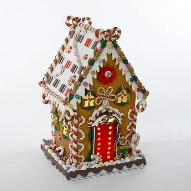 13.25″ Brown and Red Contemporary Gingerbread Candy House Christmas Decoration