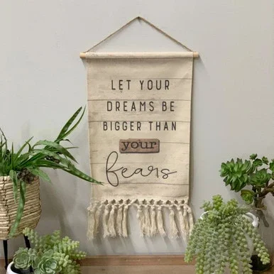 13.5″ Beige and Black Rectangular Antique “Dreams” Canvas Wall Sign