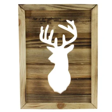 13.75″ Framed Rustic Wood Deer Cut-Out Wall Hanging Decoration