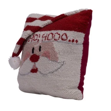 13.75″ Red and White Unique Hooked 3D Santa Pillow