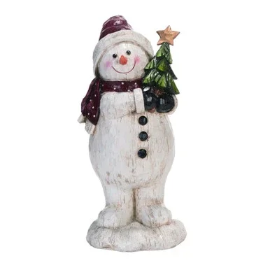13″ White and Green Christmas Snowman Figurine