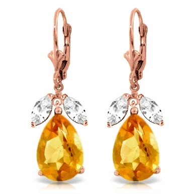 13 Carat 14k Solid Rose Gold Leverback Earrings Citrine Rose Topaz