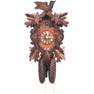 14″ Brown, Orange, and White Contemporary Full Size Carved Cuckoo Clock with 8-Day Weight-Driven Movement