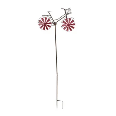 14″ Rustic Brown and Red Vintage Bicycle with Wire Basket Garden Kinetic Stake