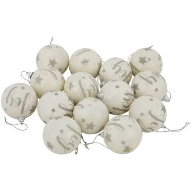 14-Piece Joy Decoupage Christmas Ball Ornament Set, 2.25″ (60mm)
