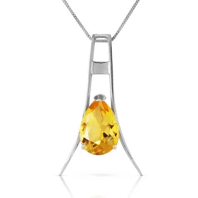 14k 18″ White Gold Necklace with Pear-shaped Citrine Pendant