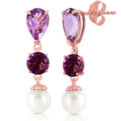 14k Rose Gold Chandelier Earrings with Amethyst and Freshwater-cultured Pearl