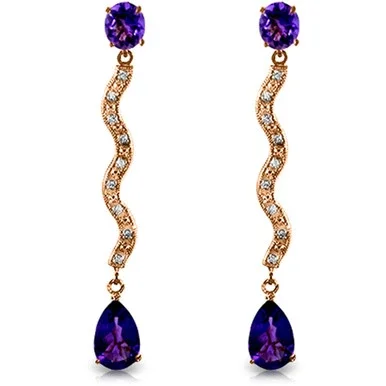 14k Rose Gold Earrings with Diamonds and Amethysts