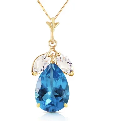 14k Solid Gold 18″ Blue Topaz Necklace with White Topaz accent