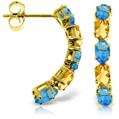 14k Solid Gold Blue Topaz and Citrine Earrings
