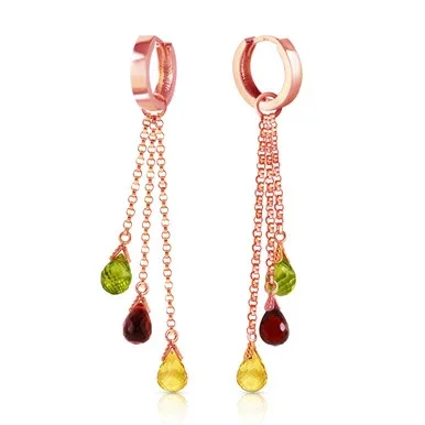 14k Solid Rose Gold Chandelier Earrings with Multi Gemstones