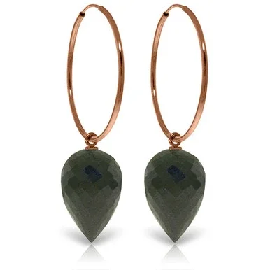 14k Solid Rose Gold Hoop Earrings with Pointy Briolette Drop Black Spinel