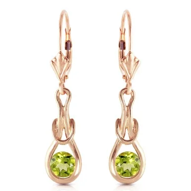 14K Solid Rose Gold Leverback Earrings with Natural Peridots