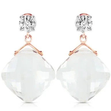 14k Solid Rose Gold Stud Earrings withDiamonds & Rose Topaz