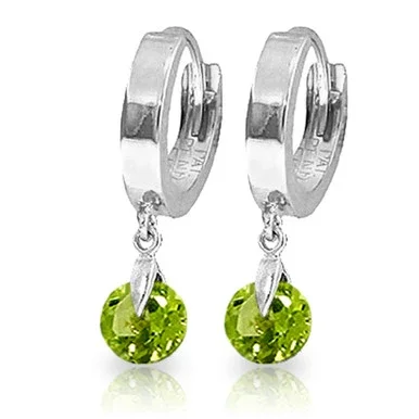 14k White Gold Huggie Earrings with Dangling Peridots