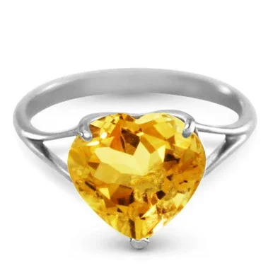 14k White Gold Ring with Natural 10mm Heart-shaped Citrine – Size 8