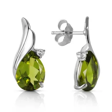 14k White Gold Stud Twist Teardrop Peridot Earrings