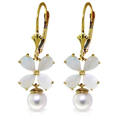 14k Yellow Gold Freshwater-cultured Pearl and Pear-shaped Opal Dangle Earrings