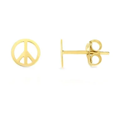 14k Yellow Gold Peace Sign Stud Earrings