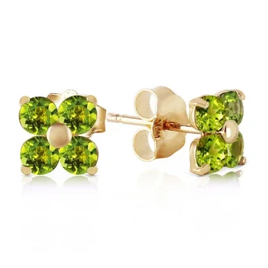 14k Yellow Gold Peridot Stud Flower Earrings