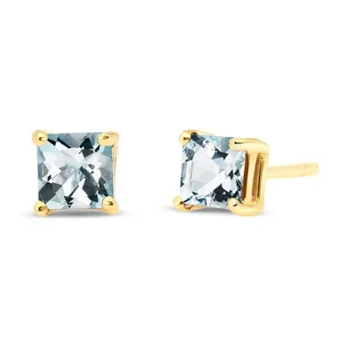 14k Yellow Gold Square-shaped Aquamarine Stud Earrings
