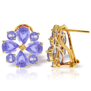 14k Yellow Gold Tanzanite French Clip Flower Earrings