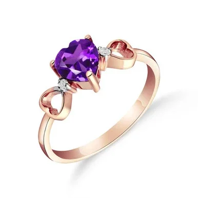 14k Yellow, White, Rose Gold with 0.96 CTW Heart-Shaped Genuine Natural Purple Amethyst and White Diamond Ring – Same Old Song Design – 1271_W_9_5