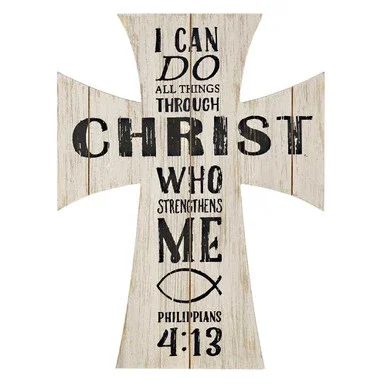 15.75” Religious White Wood Cross with Scripture Wall Art – 33474557