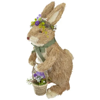 15″ Brown Sisal Bunny Rabbit with Basket Easter Figure