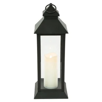 15″ LED Battery Operated Black Lantern with Flameless Candle