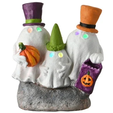 15″ White LED Lighted Colorful Hats Ghost Trio Decor, Multi Lights