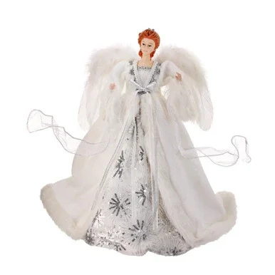 16.5″ White and Silver Winter Snowflake Angel Christmas Tree Topper, Unlit