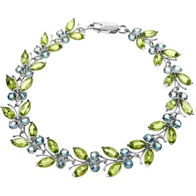 16.5 Carat 14k Solid White Gold Butterfly Bracelet Peridot Blue Topaz