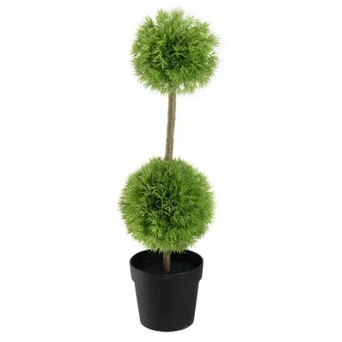16″ Potted Two-Tone Double Grass Ball Topiary Artificial Christmas Tree – Unlit