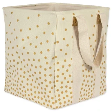 16″ White and Gold Confetti Design Double Strap Laundry Basket